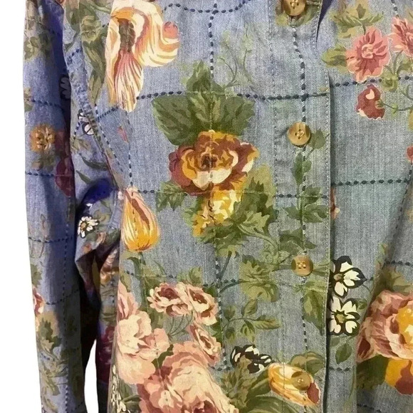Lemon Grass Woman floral design button down with a quilted look long sleeves 22W - Picture 5 of 6